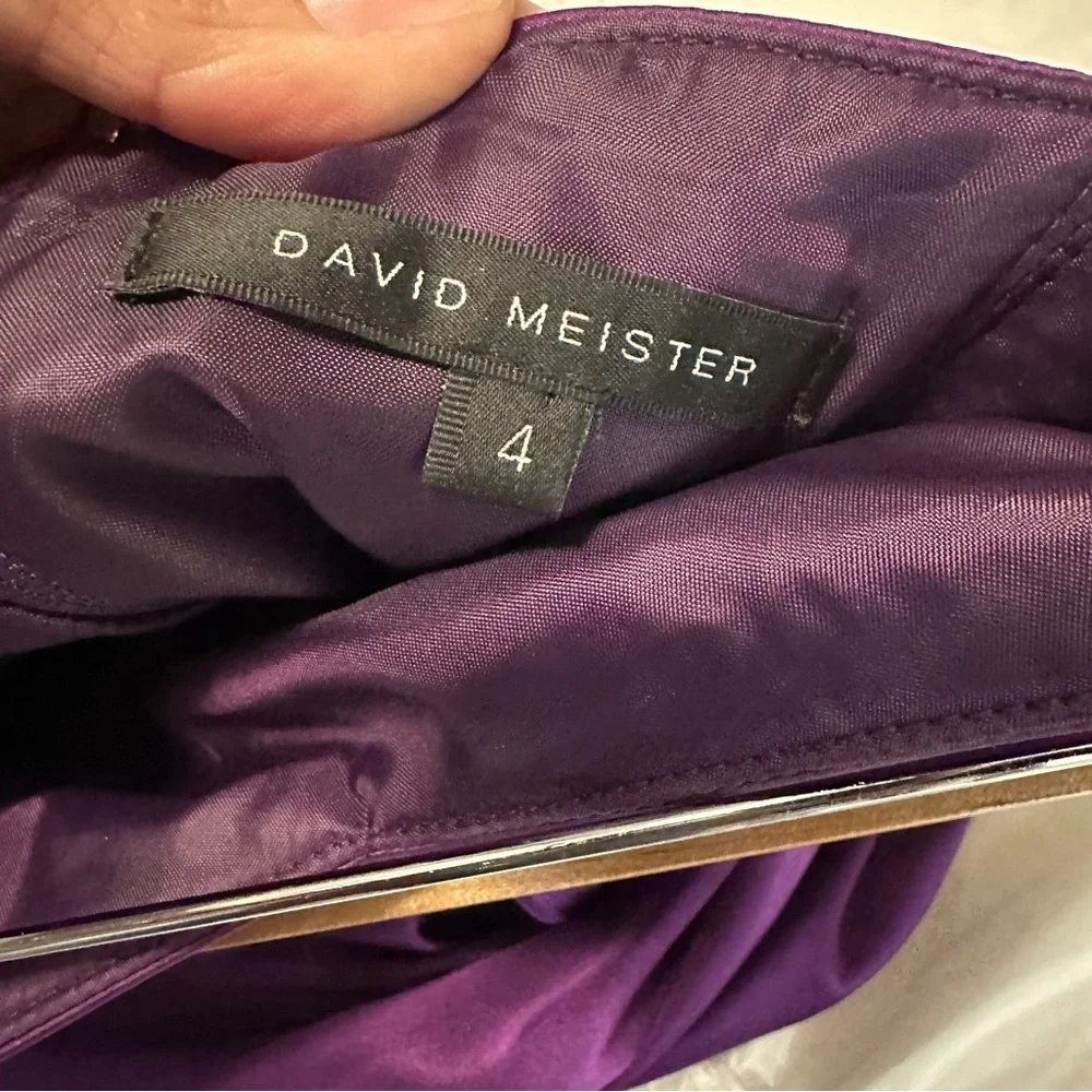 David Meister Purple Satin Regencycore Strapless Cocktail Midi Dresss Size 4 - Picture 12 of 15